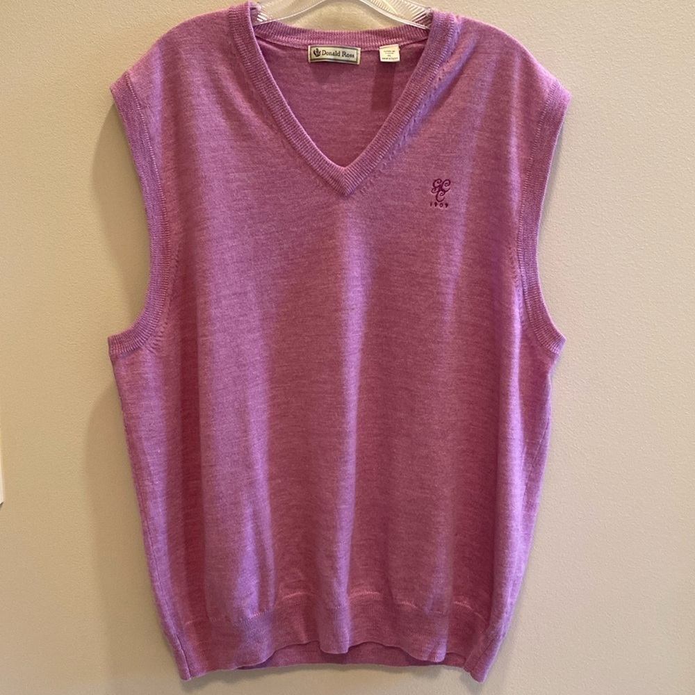 Donald Ross V Neck Knit Sweater Golf Vest Merino Wool Lilac Size XL